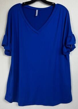 N/A Blue Short Sleeve Blouse Women's 1XL